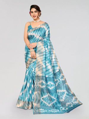 Moda Rapido Printed Bollywood Cotton Blend Saree(Blue)
