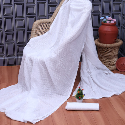Fashion Field Self Design Bollywood Net Saree(White)