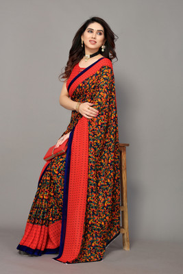Priyashi Printed, Digital Print Bollywood Georgette Saree(Red)