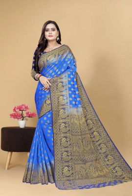 MUBARAK Woven Banarasi Jacquard Saree(Light Blue, Gold)