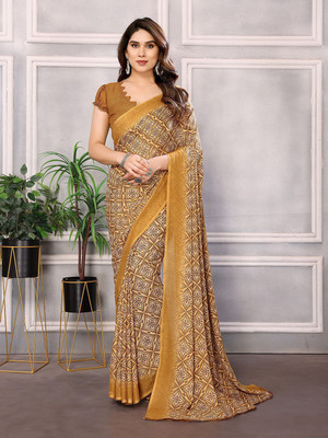 Moda Rapido Printed, Self Design Daily Wear Georgette Saree(Beige)