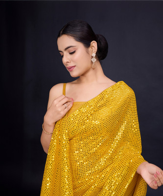 Clemira Embellished Bollywood Georgette Saree(Yellow)