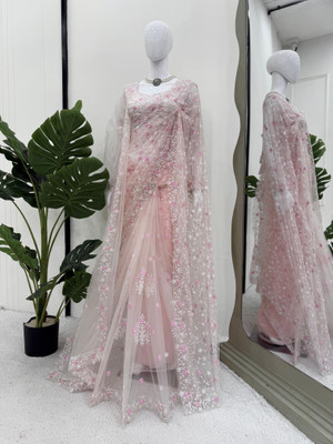 Sajavat Embroidered, Embellished, Woven Bollywood Net Saree(Pink)