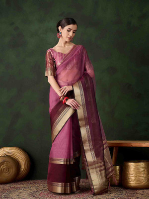 Blissta Solid/Plain Kanjivaram Organza Saree(Purple)