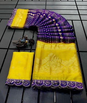 Aneri Embroidered Bollywood Chiffon Saree(Purple, Yellow)