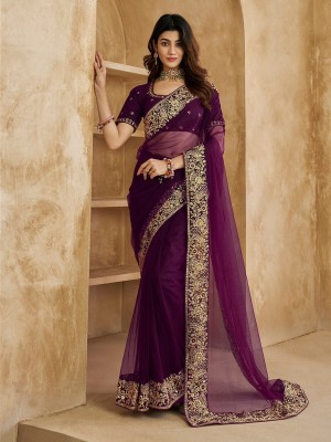 Fashion Club Collection Embroidered Bollywood Net Saree(Purple)