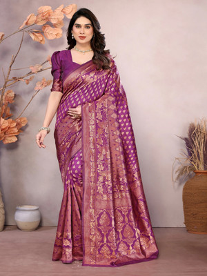 AVANTIKA FASHION Woven Kanjivaram Pure Silk, Art Silk Saree(Purple)
