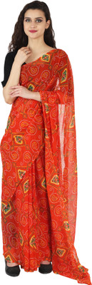 paras designer Printed Bandhani Chiffon Saree(Orange)