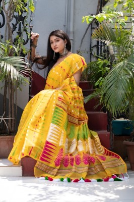 RUPANJALI Woven Jamdani Pure Cotton, Cotton Blend Saree(Yellow)