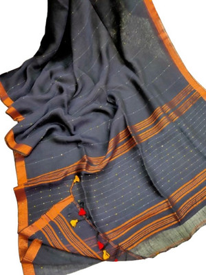kalpana handloom Striped Tant Linen Saree(Multicolor)