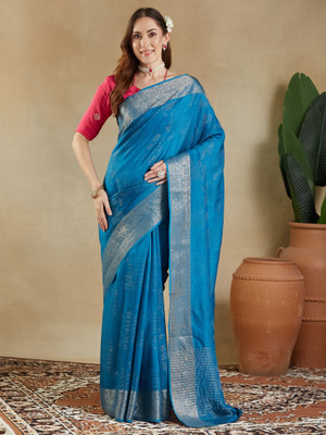 ANOUK Woven Leheria Viscose Rayon Saree(Light Blue)