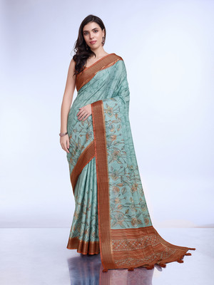 RekhaManiyar Printed Bollywood Silk Blend Saree(Light Green)