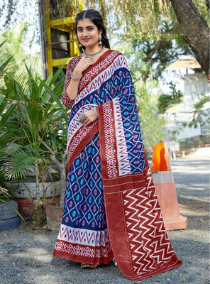 Divastri Printed Daily Wear Cotton Blend Saree(Blue)