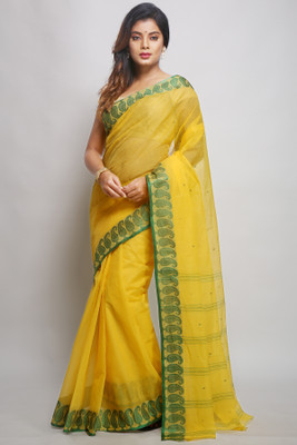 WoodenTant Woven Tant Pure Cotton Saree(Yellow)
