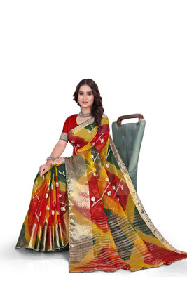 Aarunika MNT Solid/Plain Bollywood Organza Saree(Multicolor)