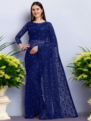 NORAFLEX Embroidered Bollywood Net Saree(Blue)