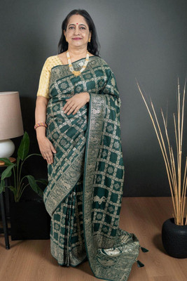 SnehaFashion Creation Woven Baluchari Silk Blend Saree(Green)
