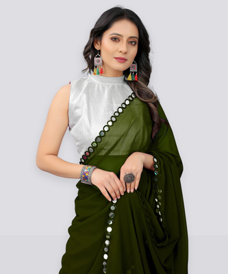 Vivan Fab Solid/Plain Daily Wear Georgette, Chiffon Saree(Multicolor)