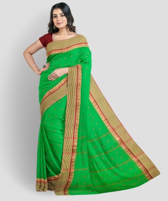 eC ESHA'S COLLECTION Woven Tant Pure Cotton Saree(Green, Red)