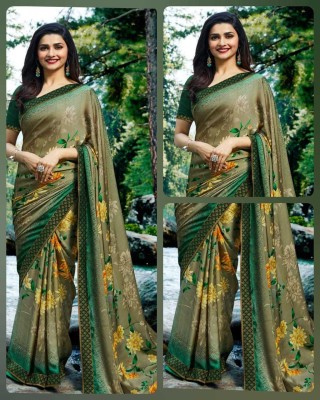 BLEESBURY Printed, Self Design, Digital Print, Embroidered, Floral Print, Solid/Plain Daily Wear Georgette, Chiffon Saree(Green)