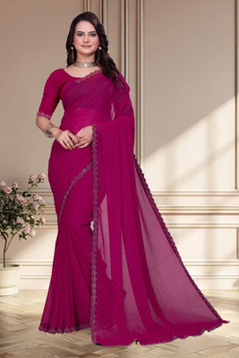 Divine Fabrics Self Design Bollywood Georgette Saree(Pink)