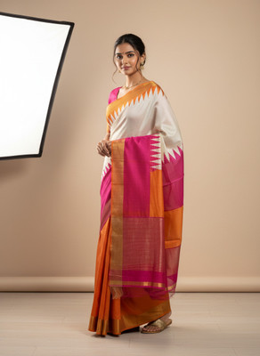 Fabloom Floral Print, Printed, Solid/Plain Handloom Tussar Silk Saree(Pink)