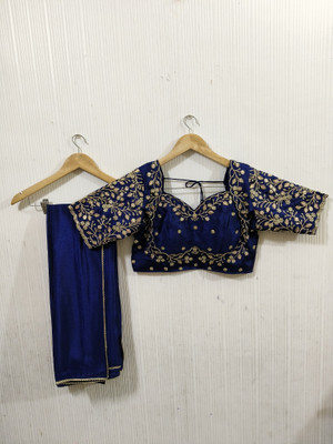 NANCY DESIGNER Embroidered Bollywood Cotton Silk Saree(Dark Blue)