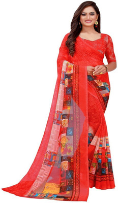 HouseOfCommon Woven Banarasi Georgette Saree(Red)