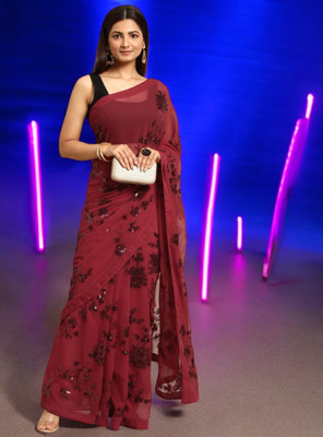 Divastri Embellished Bollywood Georgette Saree(Maroon)