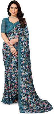 Moda Rapido Striped Bollywood Georgette Saree(Blue)