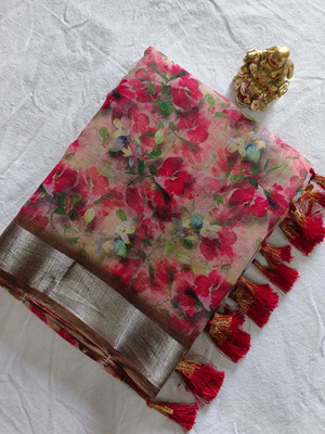 ASHA FABRICSS Digital Print Bollywood Cotton Linen Saree(Multicolor)