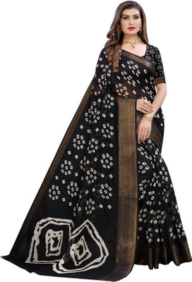 HouseOfCommon Printed Banarasi Cotton Blend Saree(Black)