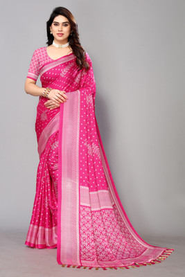 FABMORA Printed, Blocked Printed Daily Wear Chiffon, Georgette Saree(Pink)