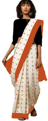 Divastri Blocked Printed, Color Block, Dyed, Floral Print, Printed Daily Wear Pure Cotton Saree(Cream)