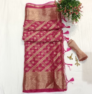 MAJDASAREES Embellished Kanjivaram Organza Saree(Pink)