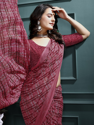 Kanooda Prints Printed Daily Wear Georgette Saree(Pink)
