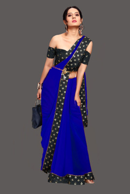 Georgette Saree Embellished, Solid/Plain Daily Wear Georgette Saree(Blue)