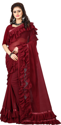 fFASHION Self Design, Striped, Solid/Plain, Embellished, Woven Bollywood Georgette Saree(Maroon)