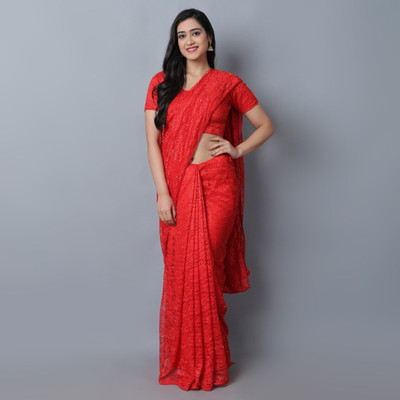 NG CREATION Self Design Bollywood Net Saree(Red)