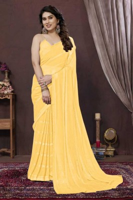 RFG Solid/Plain Bollywood Satin Saree(Yellow)