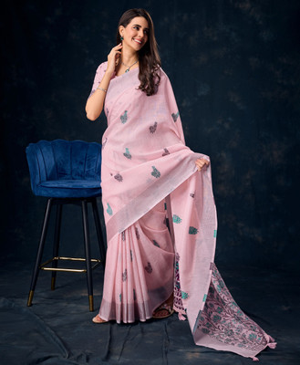 Divastri Printed Bollywood Linen Saree(Pink)