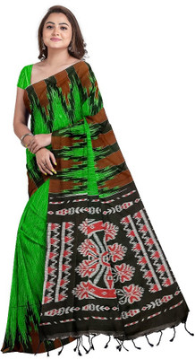 maadurga Printed Sambalpuri Cotton Blend Saree(Light Green)