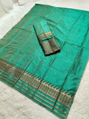 Skiran's Woven Mekhela Chador Tussar Silk Saree(Dark Green)