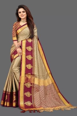 THESIYA FAB Self Design Daily Wear Jacquard Saree(Cream, Maroon)