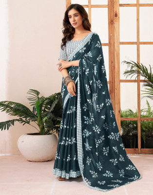 all about you Printed Handloom Pure Cotton Saree(Blue, Light Blue)