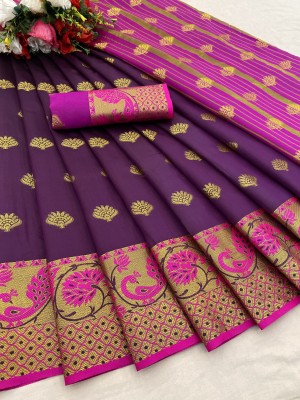 Pionex Woven Banarasi Cotton Silk Saree(Purple)