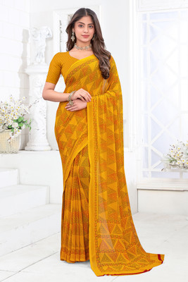 Emv Everymoment Vouge Printed Daily Wear Chiffon Saree(Yellow)