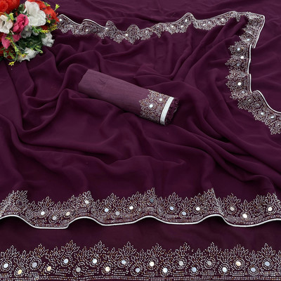VEERAIVA Embellished Bollywood Georgette Saree(Purple)