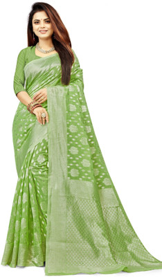 siddharth textiles Self Design Banarasi Cotton Silk Saree(Light Green)
