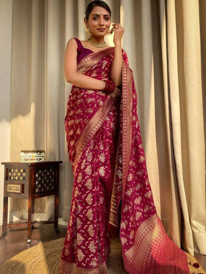 Anouk Rustic Woven Banarasi Silk Blend Saree(Pink)